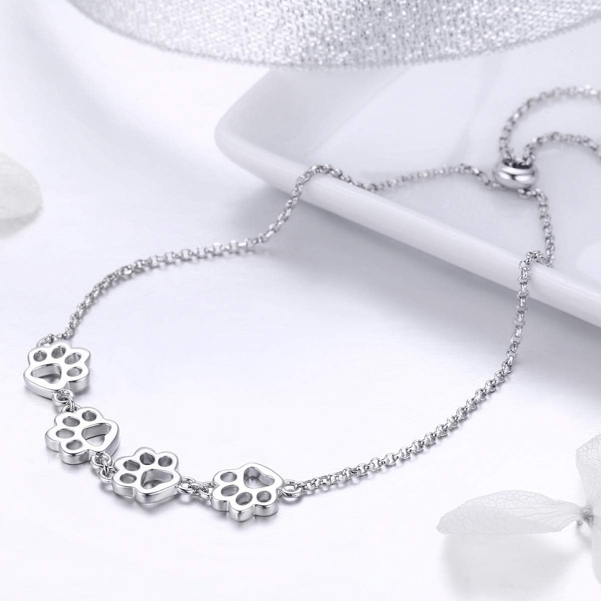 Bracelet en Argent Sterling avec Empreinte de Patte – Ajustement Réglable